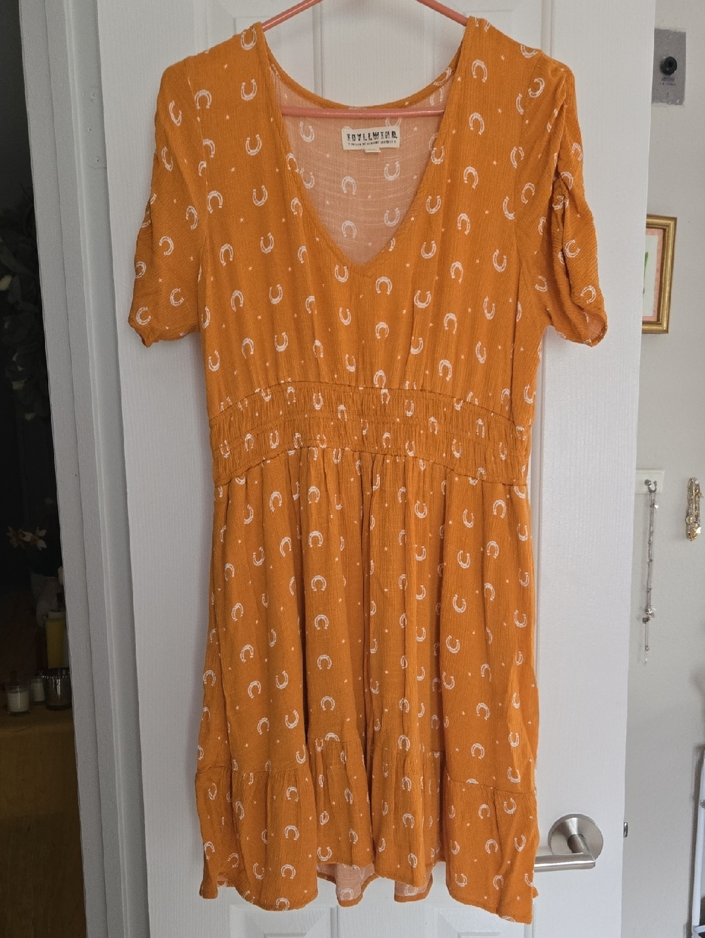 Idyllwind Mango Orange Mini Dress with White Horseshoe Motif-Lg